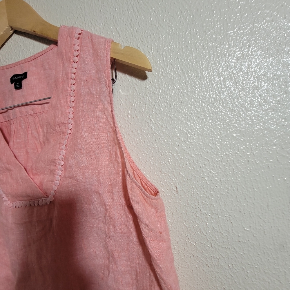 Talbots 100% Linen Shell Blouse Cross Dyed Coral Peach sz M Coastal Chic - Picture 5 of 10